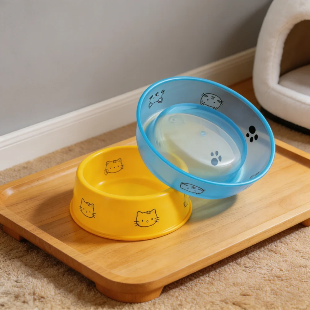 Non-Slip Cartoon Cat & Paw Print Pet Food Bowl
