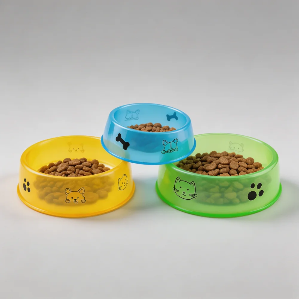 Non-Slip Cartoon Cat & Paw Print Pet Food Bowl