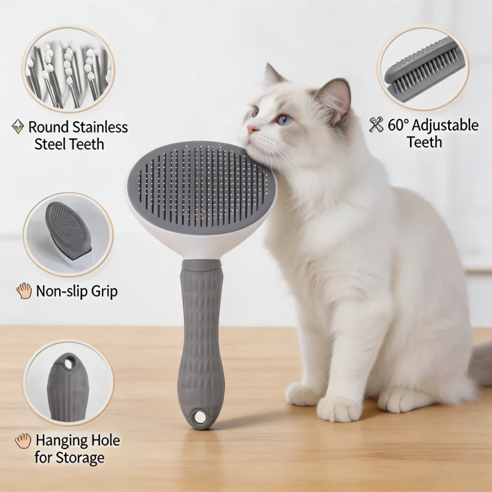 Self-Cleaning Pet Slicker Brush with One-Press Hair Removal