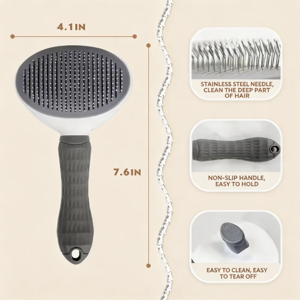 Self-Cleaning Pet Slicker Brush with One-Press Hair Removal