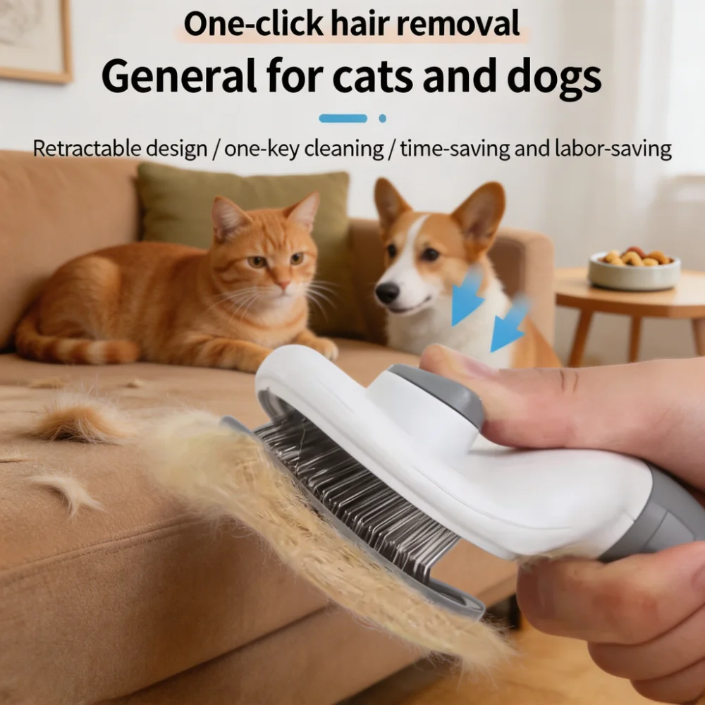 Self-Cleaning Pet Slicker Brush with One-Press Hair Removal