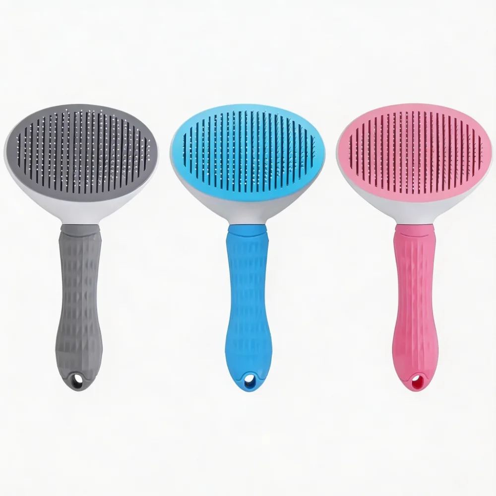 Self-Cleaning Pet Slicker Brush with One-Press Hair Removal