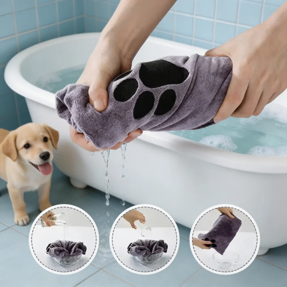 Super Absorbent Quick-Dry Bath Towel with Paw Print