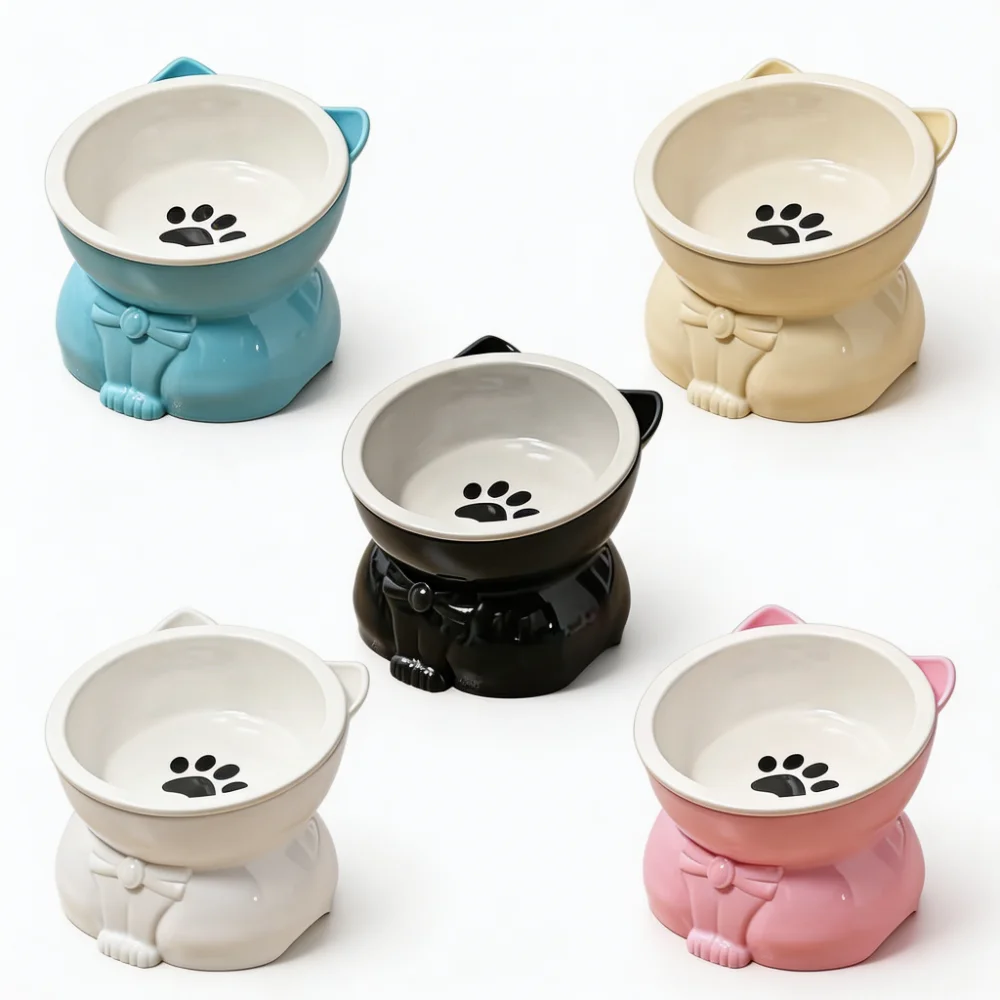 15° Tilted Ceramic Cat Bowl with Raised Base