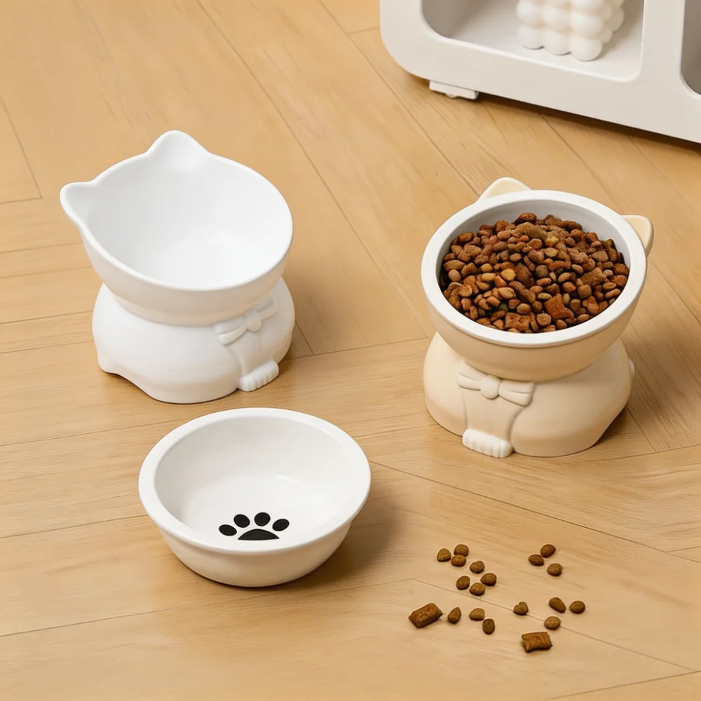 15° Tilted Ceramic Cat Bowl with Raised Base