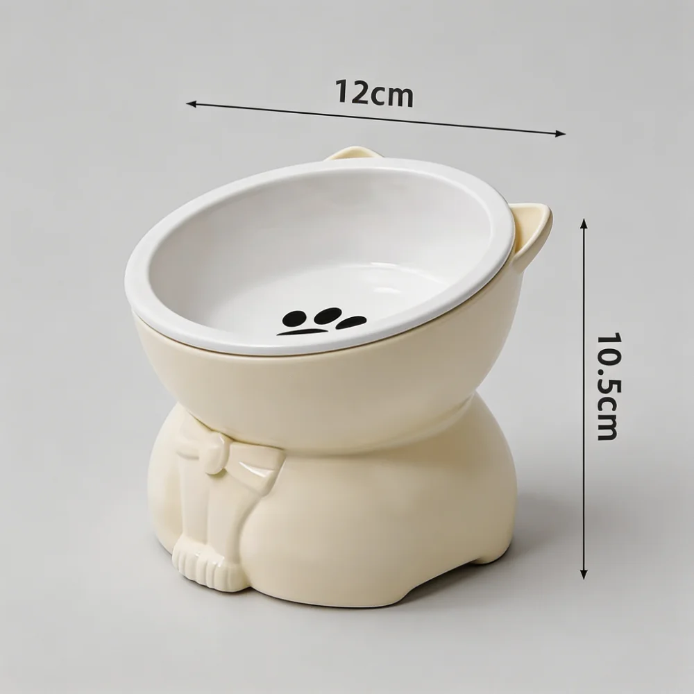 15° Tilted Ceramic Cat Bowl with Raised Base