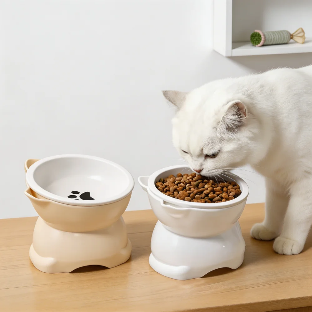 15° Tilted Ceramic Cat Bowl with Raised Base