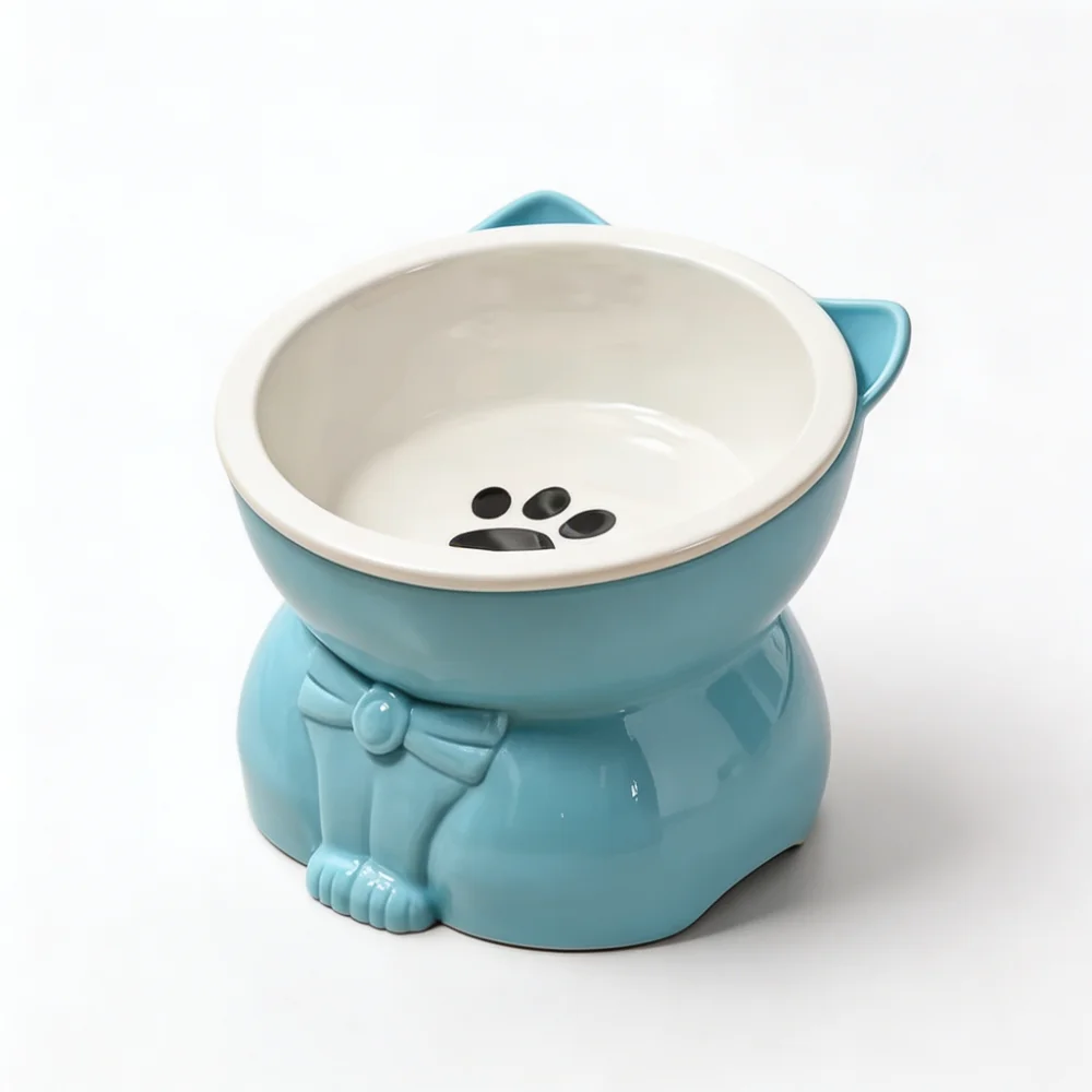 15° Tilted Ceramic Cat Bowl with Raised Base