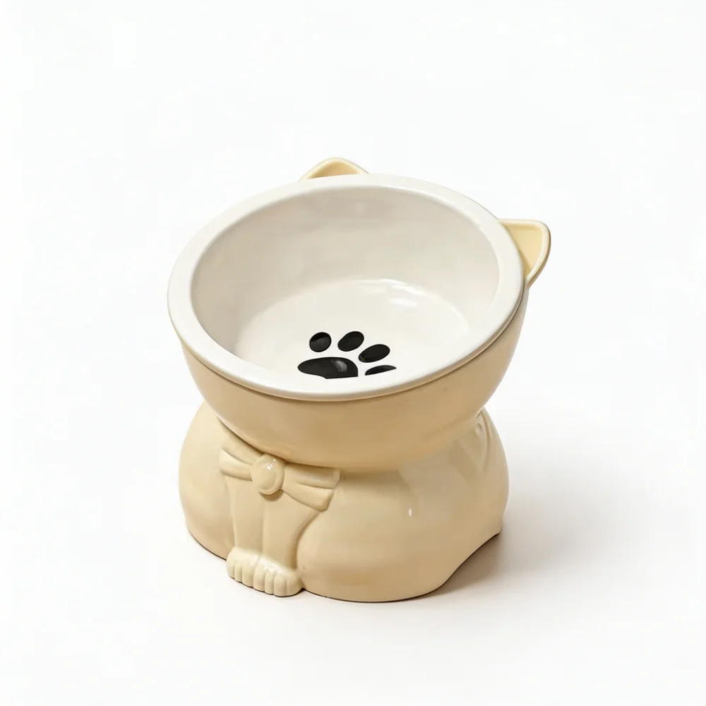 15° Tilted Ceramic Cat Bowl with Raised Base