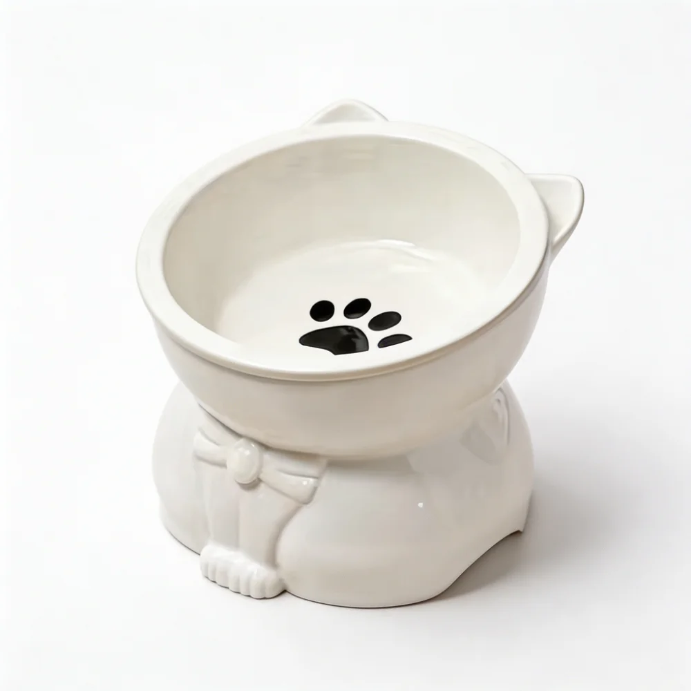 15° Tilted Ceramic Cat Bowl with Raised Base
