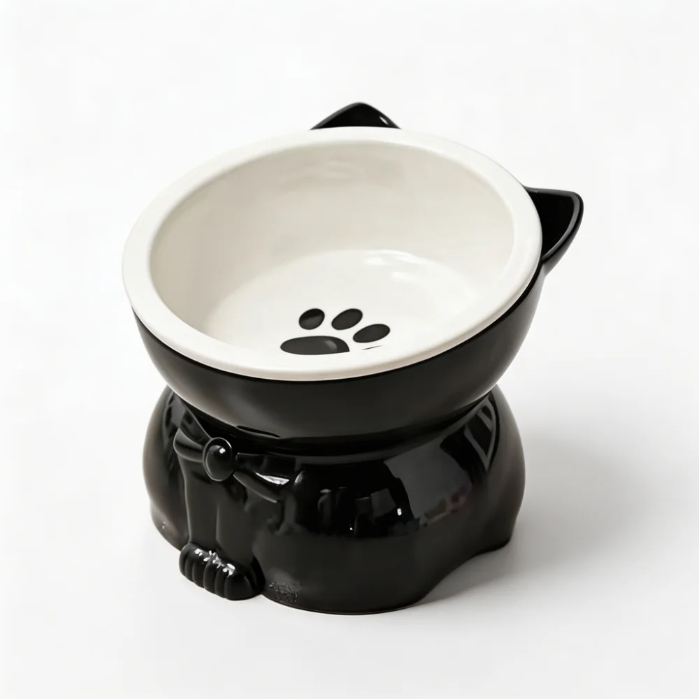 15° Tilted Ceramic Cat Bowl with Raised Base
