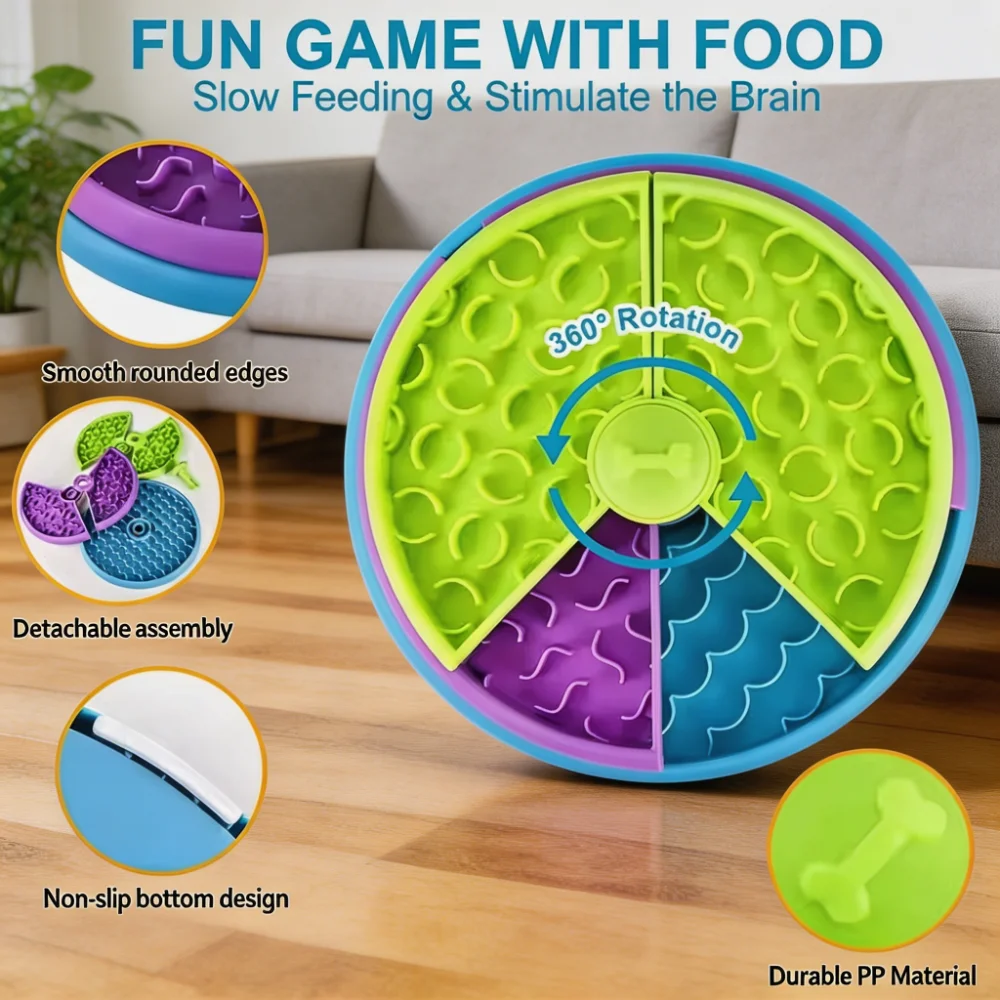 2-in-1 Rotating Slow Feeder Bowl & Lick Mat Combo