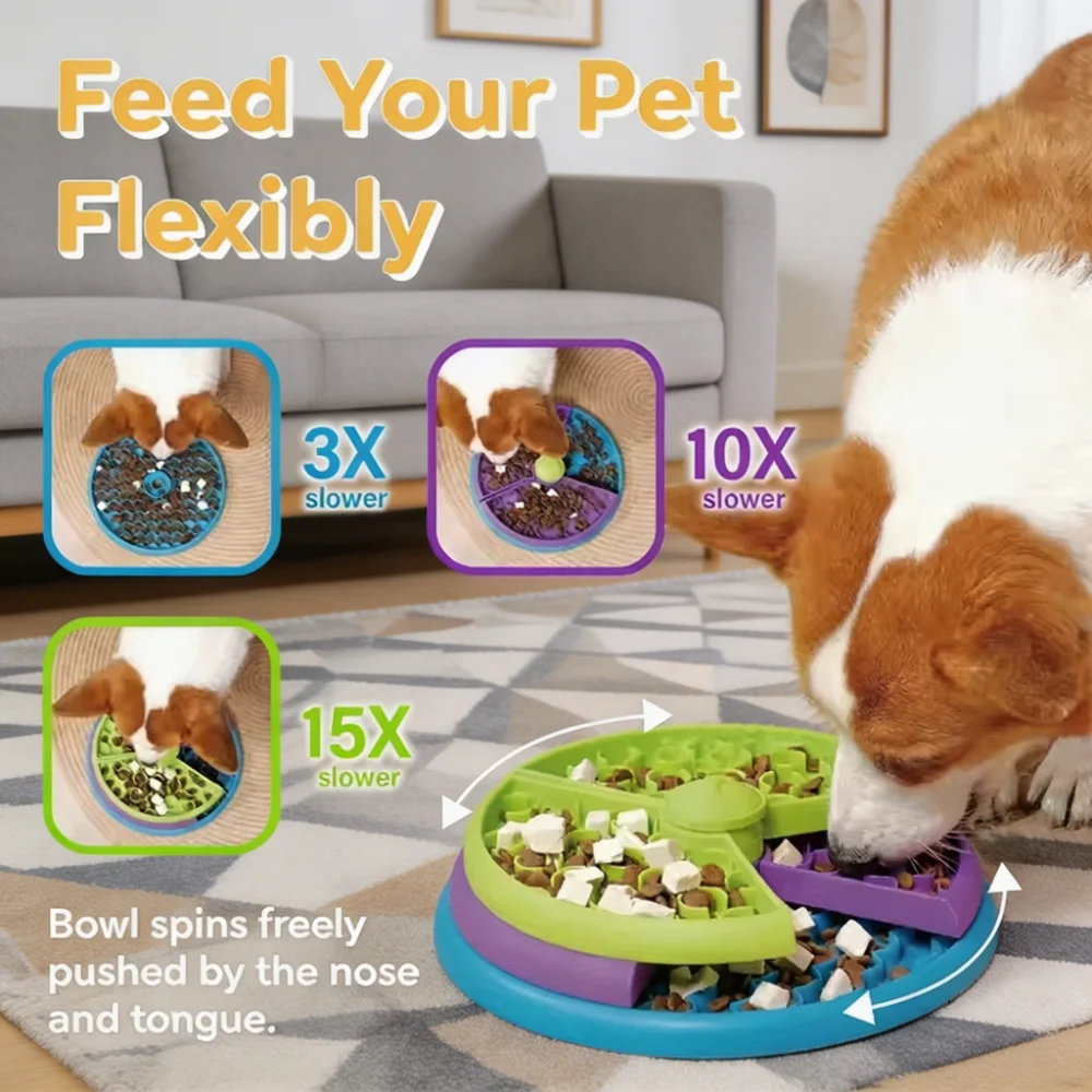 2-in-1 Rotating Slow Feeder Bowl & Lick Mat Combo