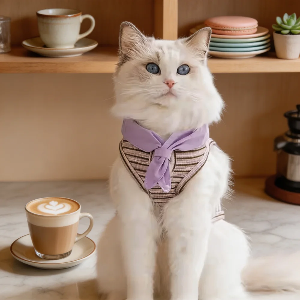 British Style Striped Pet Vest with Detachable Bandana