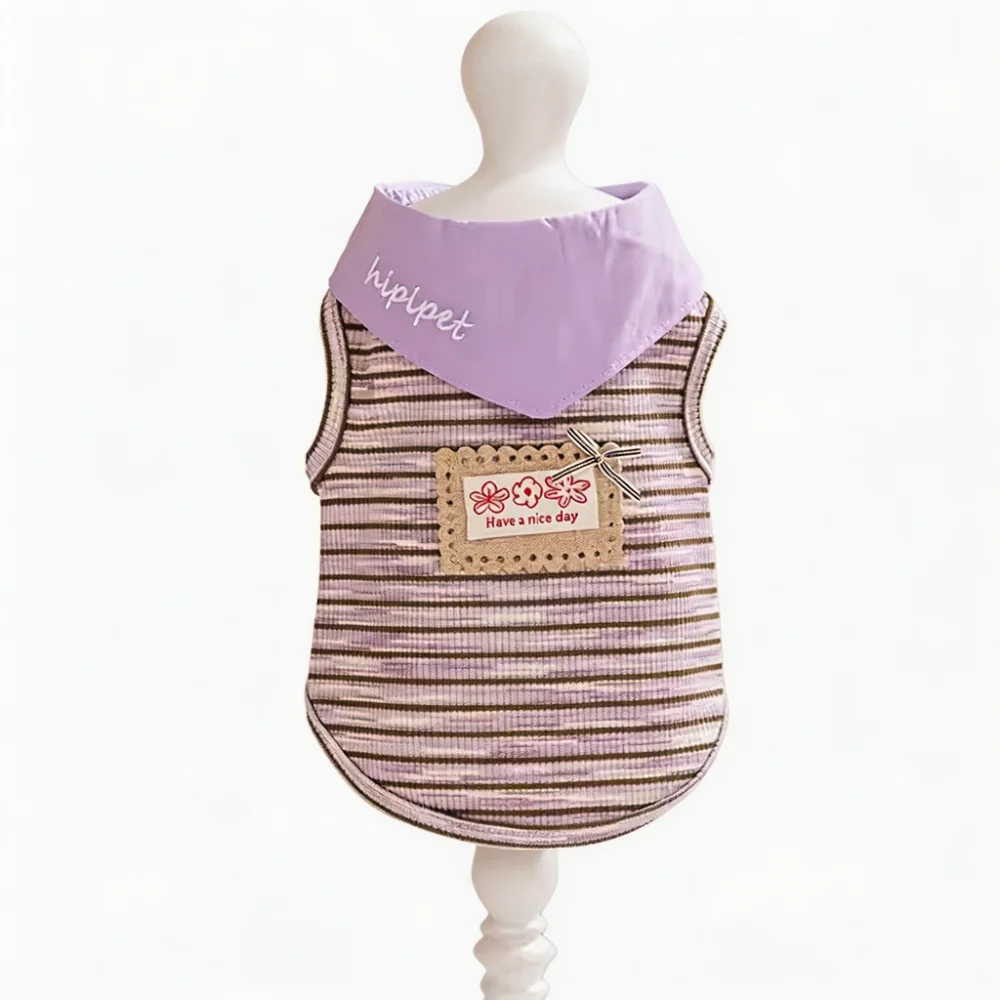 British Style Striped Pet Vest with Detachable Bandana