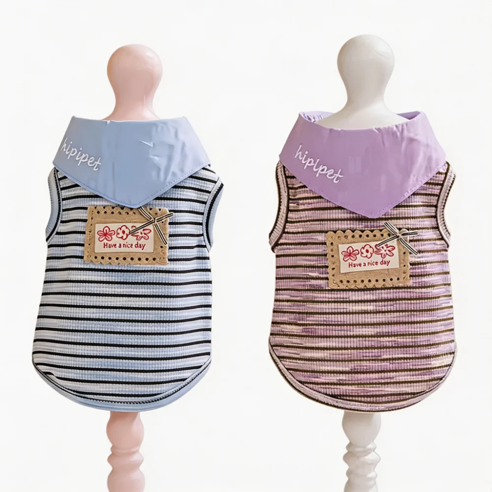 British Style Striped Pet Vest with Detachable Bandana
