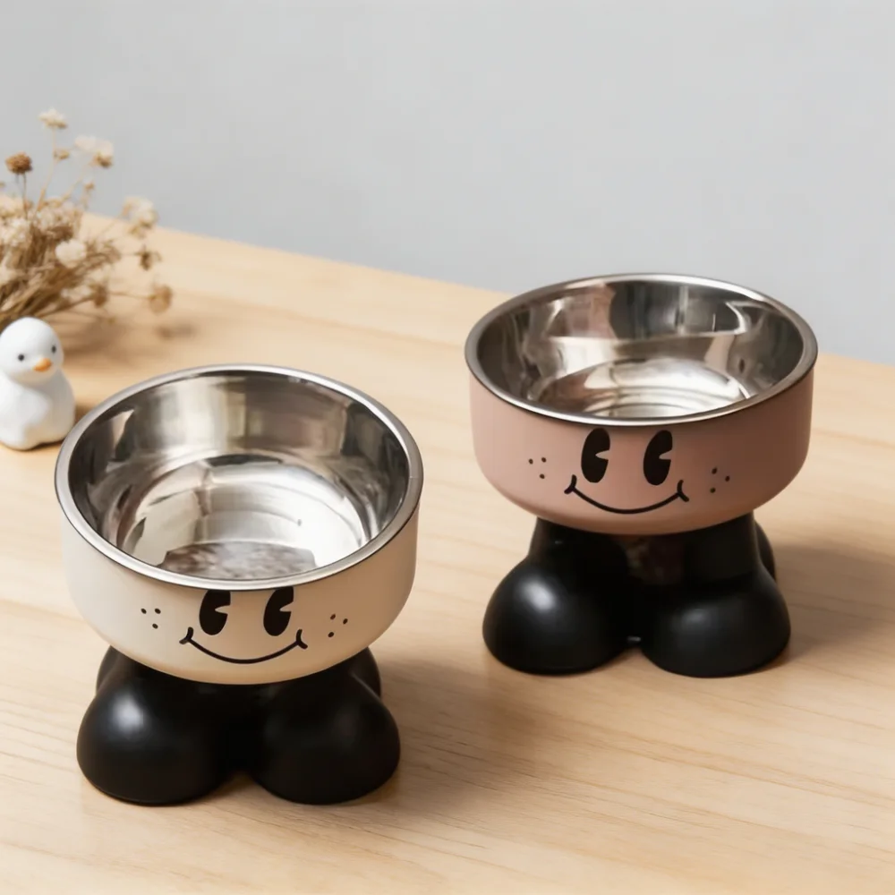 Cartoon Paw Raised Pet Bowl with Stainless Steel Inner Bowl