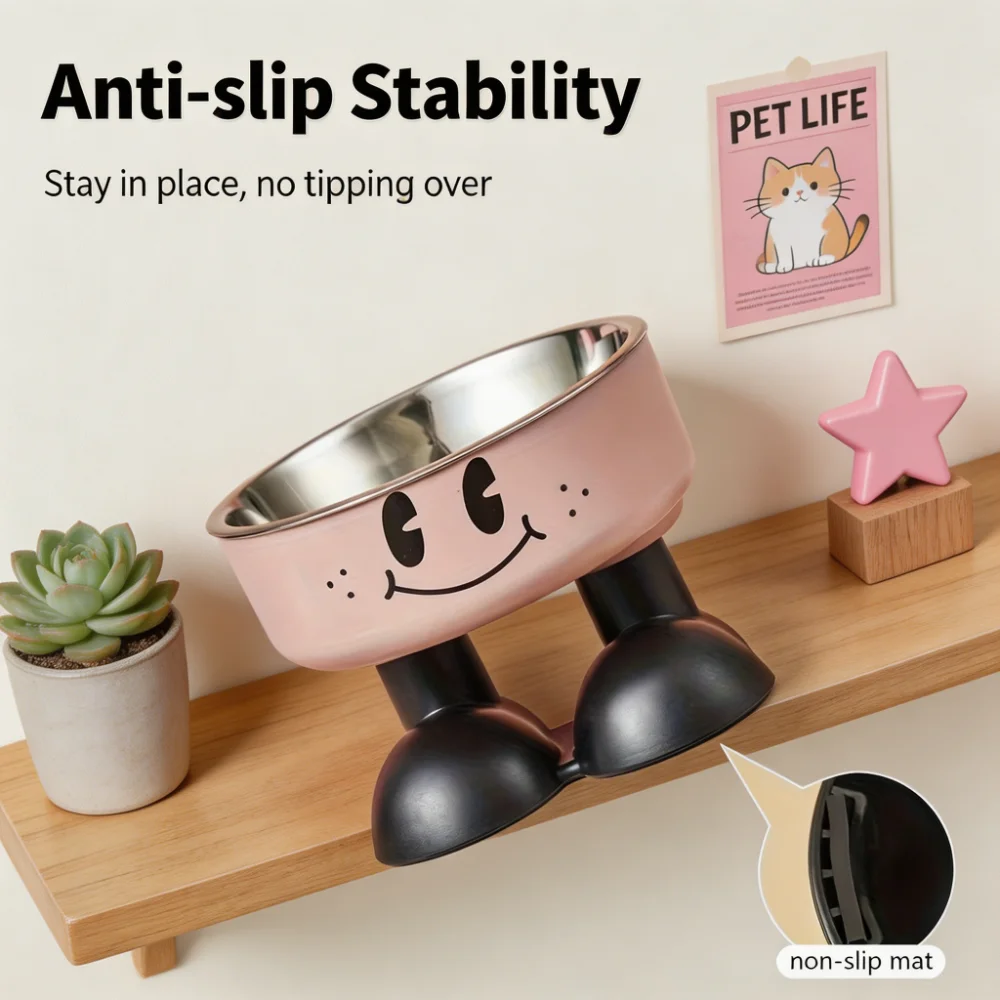 Cartoon Paw Raised Pet Bowl with Stainless Steel Inner Bowl