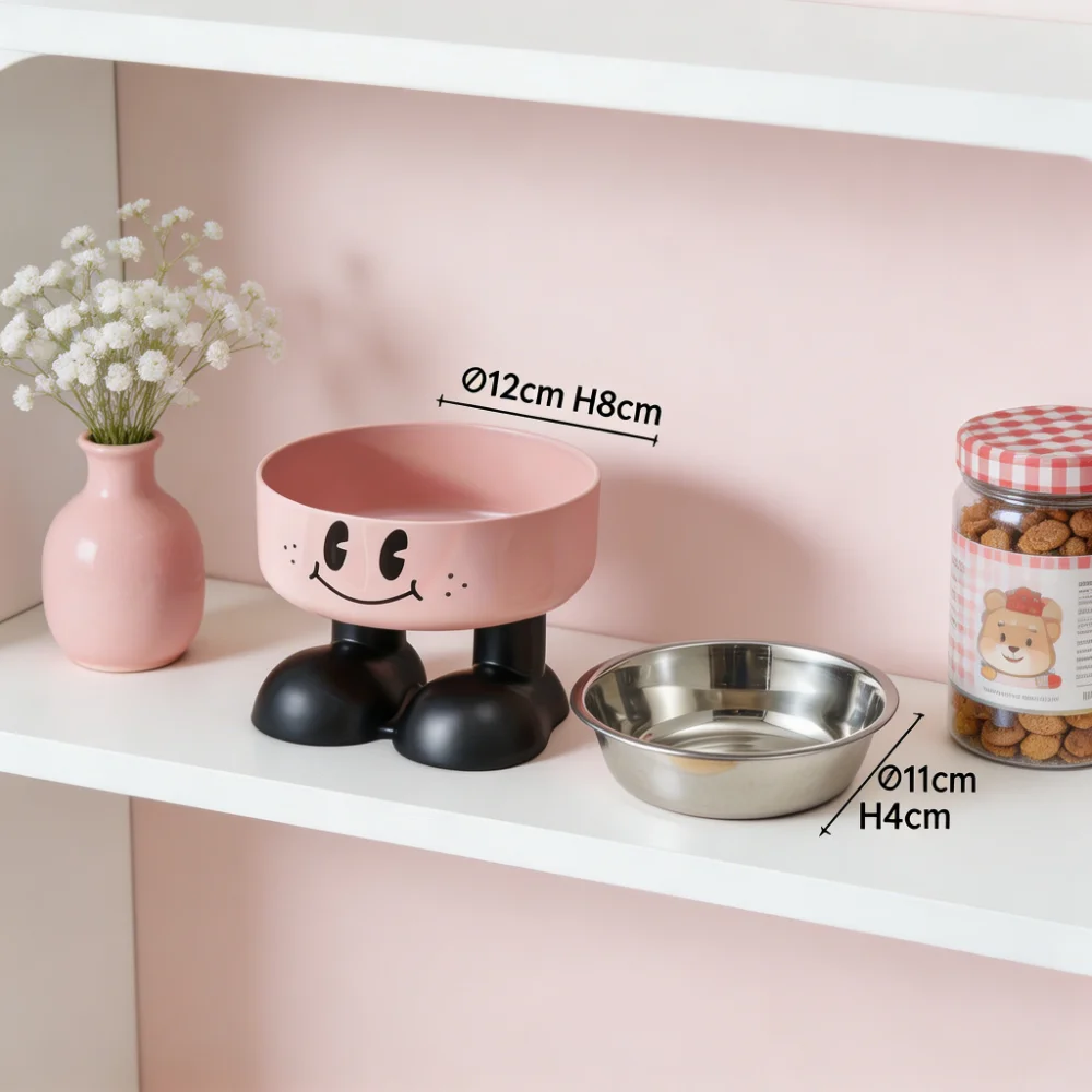 Cartoon Paw Raised Pet Bowl with Stainless Steel Inner Bowl