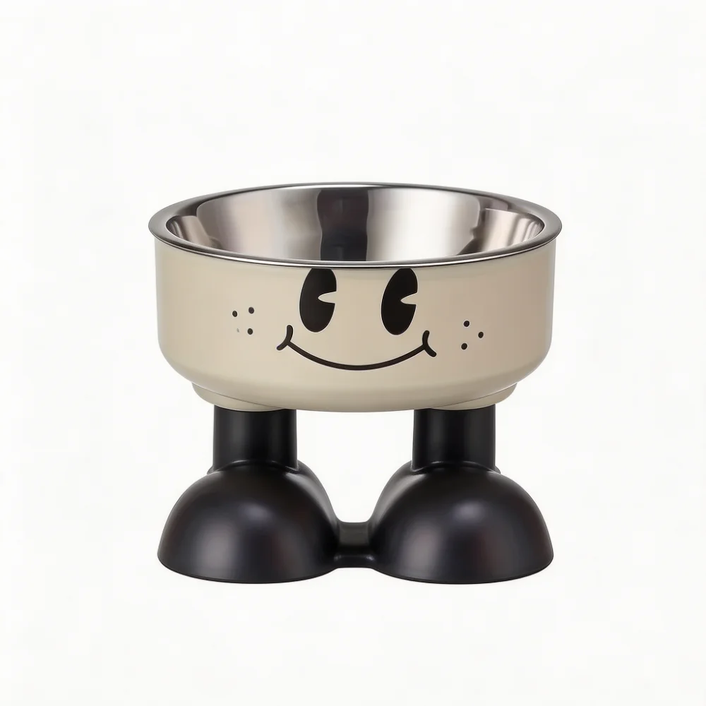 Cartoon Paw Raised Pet Bowl with Stainless Steel Inner Bowl