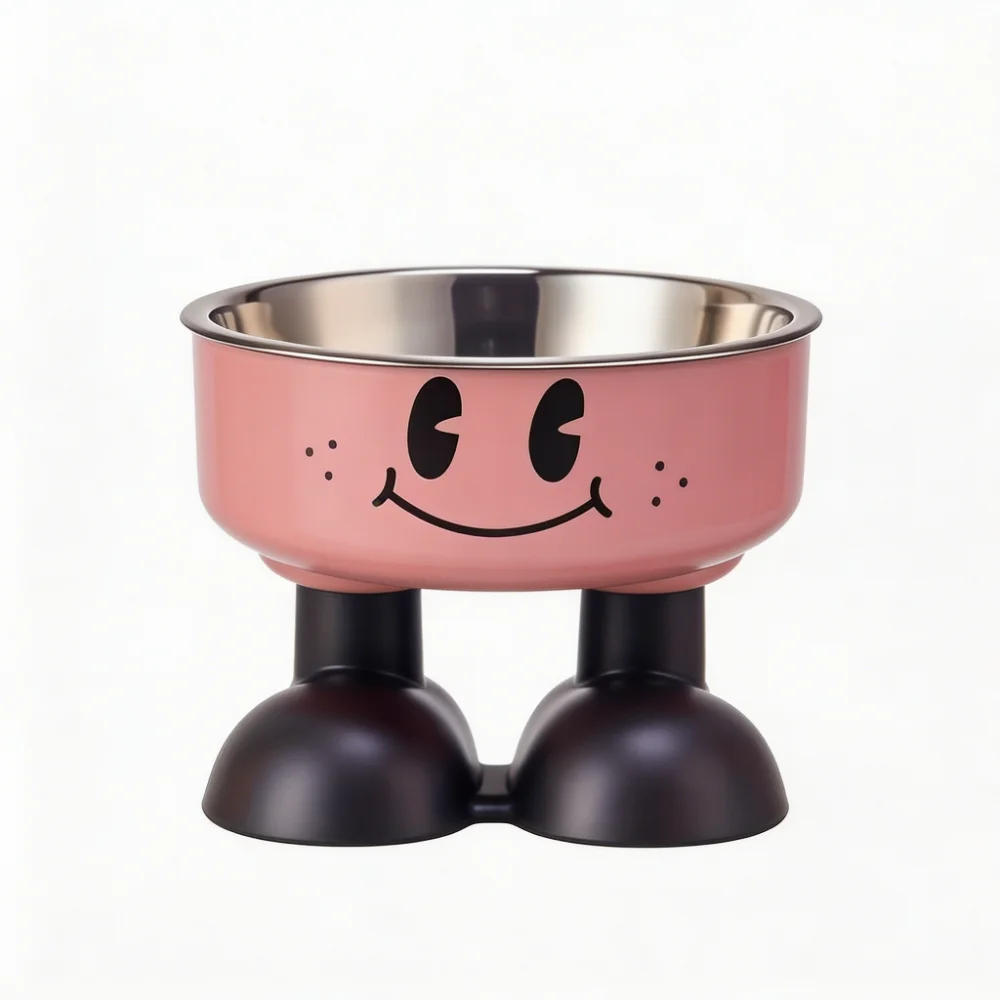 Cartoon Paw Raised Pet Bowl with Stainless Steel Inner Bowl