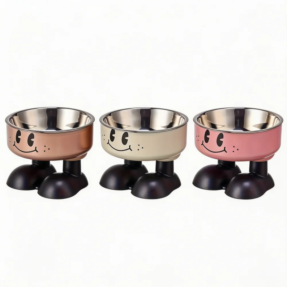 Cartoon Paw Raised Pet Bowl with Stainless Steel Inner Bowl