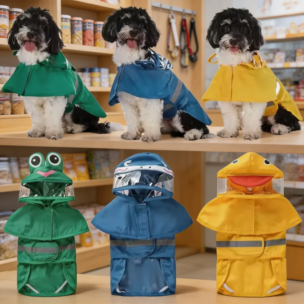 Cartoon Pet Raincoat with Transparent Brim Hood