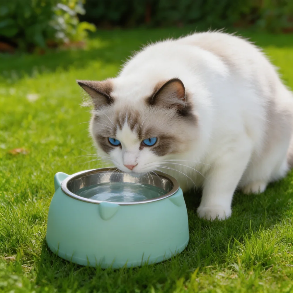 Cat Dog Bowl 15° Tilted Stainless Steel Pet Food Bowl with Cat Ear Design