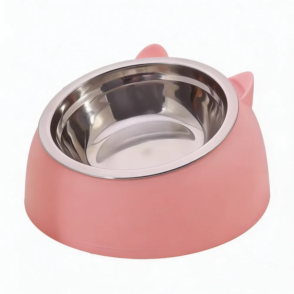 Cat Dog Bowl 15° Tilted Stainless Steel Pet Food Bowl with Cat Ear Design