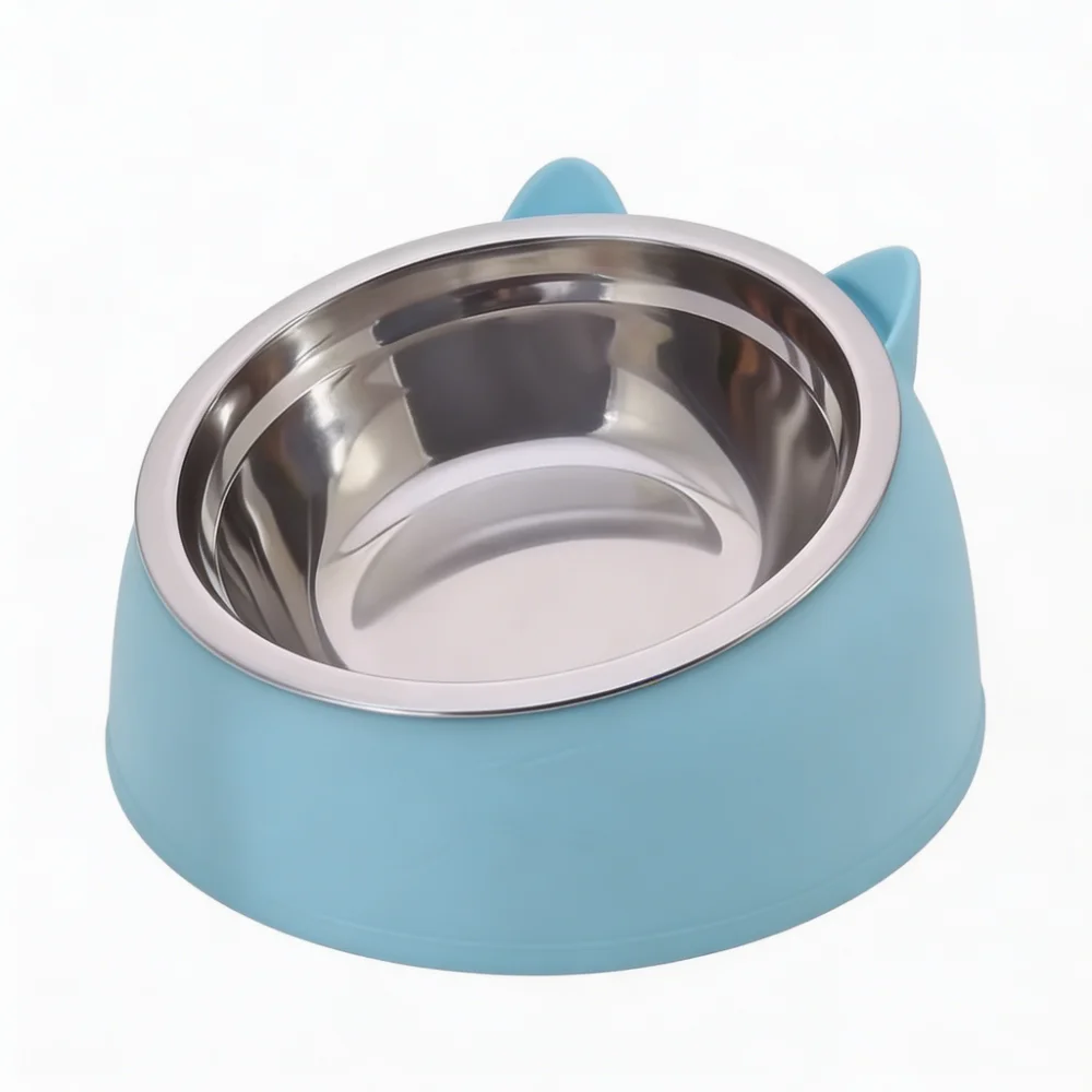 Cat Dog Bowl 15° Tilted Stainless Steel Pet Food Bowl with Cat Ear Design