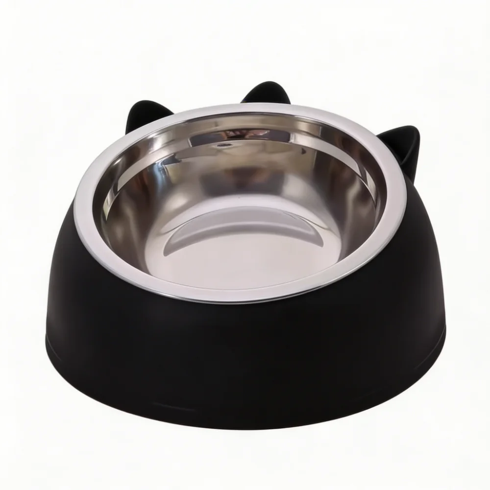 Cat Dog Bowl 15° Tilted Stainless Steel Pet Food Bowl with Cat Ear Design