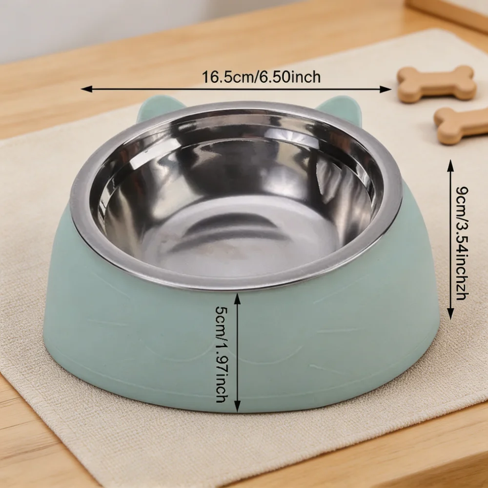 Cat Dog Bowl 15° Tilted Stainless Steel Pet Food Bowl with Cat Ear Design
