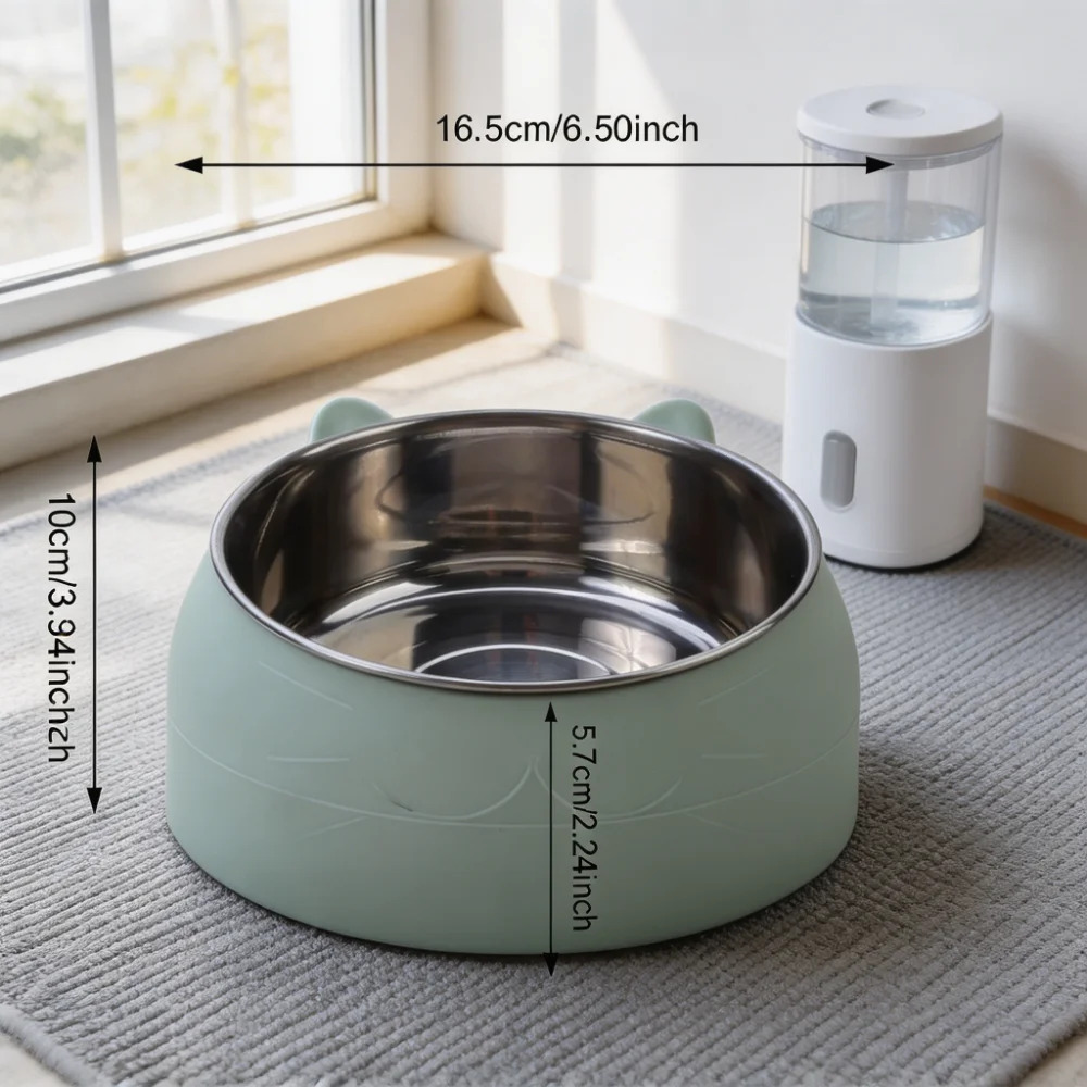Cat Dog Bowl 15° Tilted Stainless Steel Pet Food Bowl with Cat Ear Design