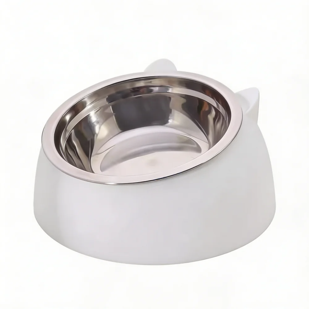 Cat Dog Bowl 15° Tilted Stainless Steel Pet Food Bowl with Cat Ear Design