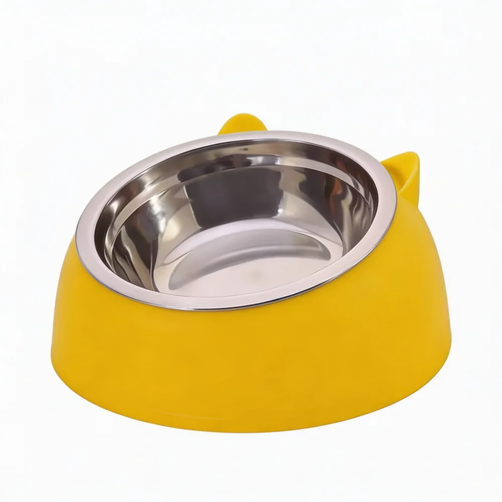 Cat Dog Bowl 15° Tilted Stainless Steel Pet Food Bowl with Cat Ear Design