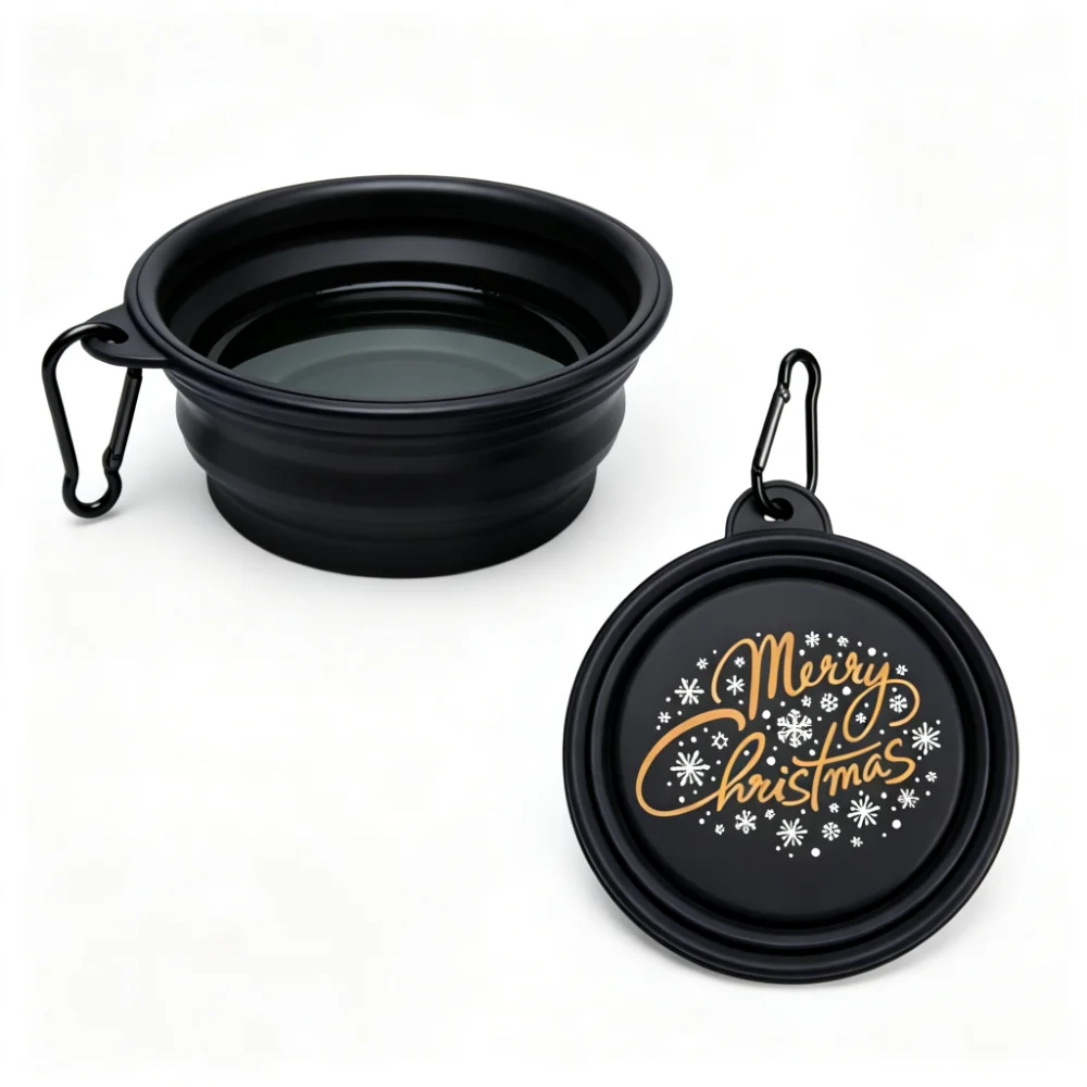350ml Christmas Edition Collapsible Silicone Pet Bowl with Aluminum Carabiner