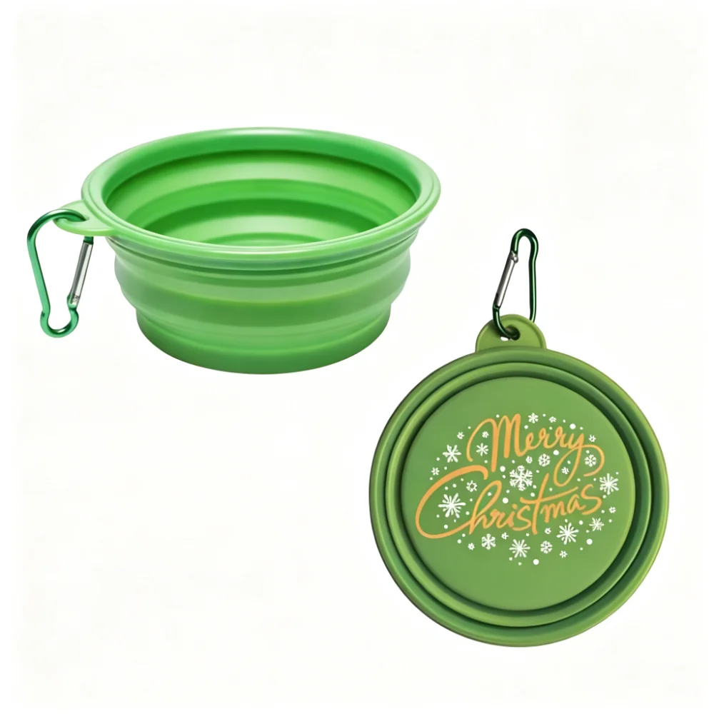 350ml Christmas Edition Collapsible Silicone Pet Bowl with Aluminum Carabiner