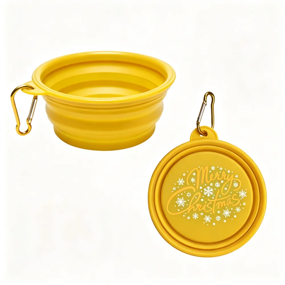 350ml Christmas Edition Collapsible Silicone Pet Bowl with Aluminum Carabiner