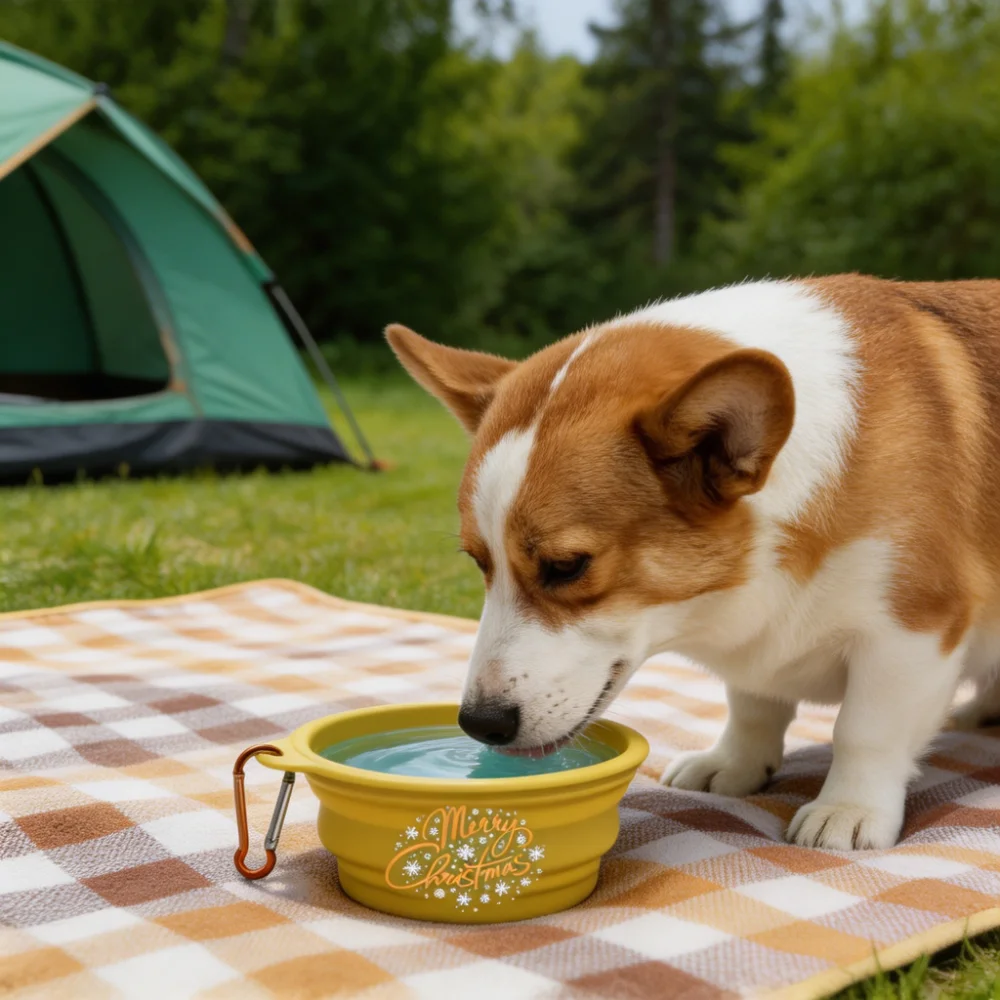 350ml Christmas Edition Collapsible Silicone Pet Bowl with Aluminum Carabiner