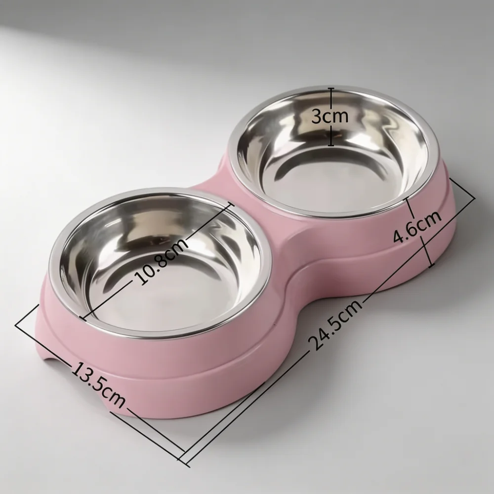 Double Bowl Pet Feeder with Stainless Steel Inner Bowls