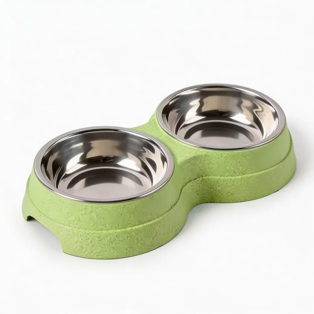 Double Bowl Pet Feeder with Stainless Steel Inner Bowls