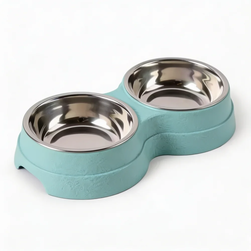 Double Bowl Pet Feeder with Stainless Steel Inner Bowls
