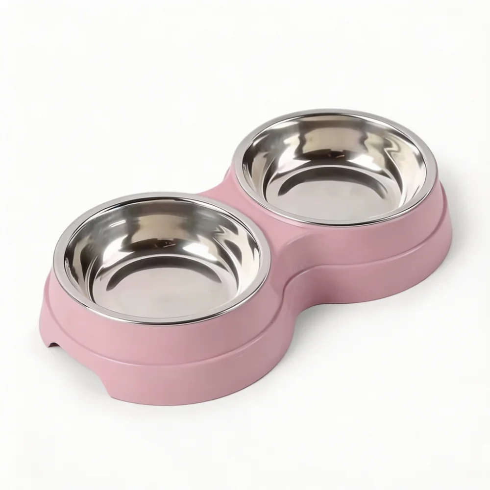Double Bowl Pet Feeder with Stainless Steel Inner Bowls