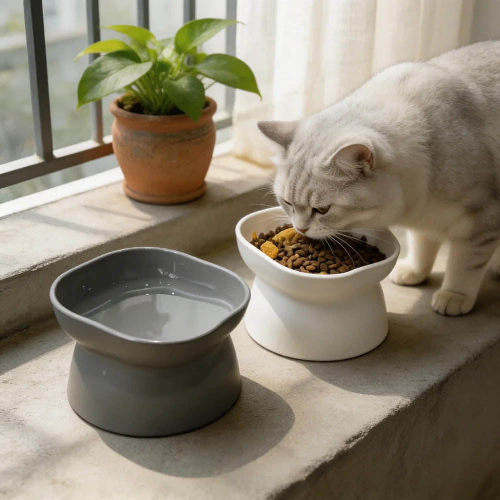 Double-Sided Pet Bowl with 15° Tilted Design