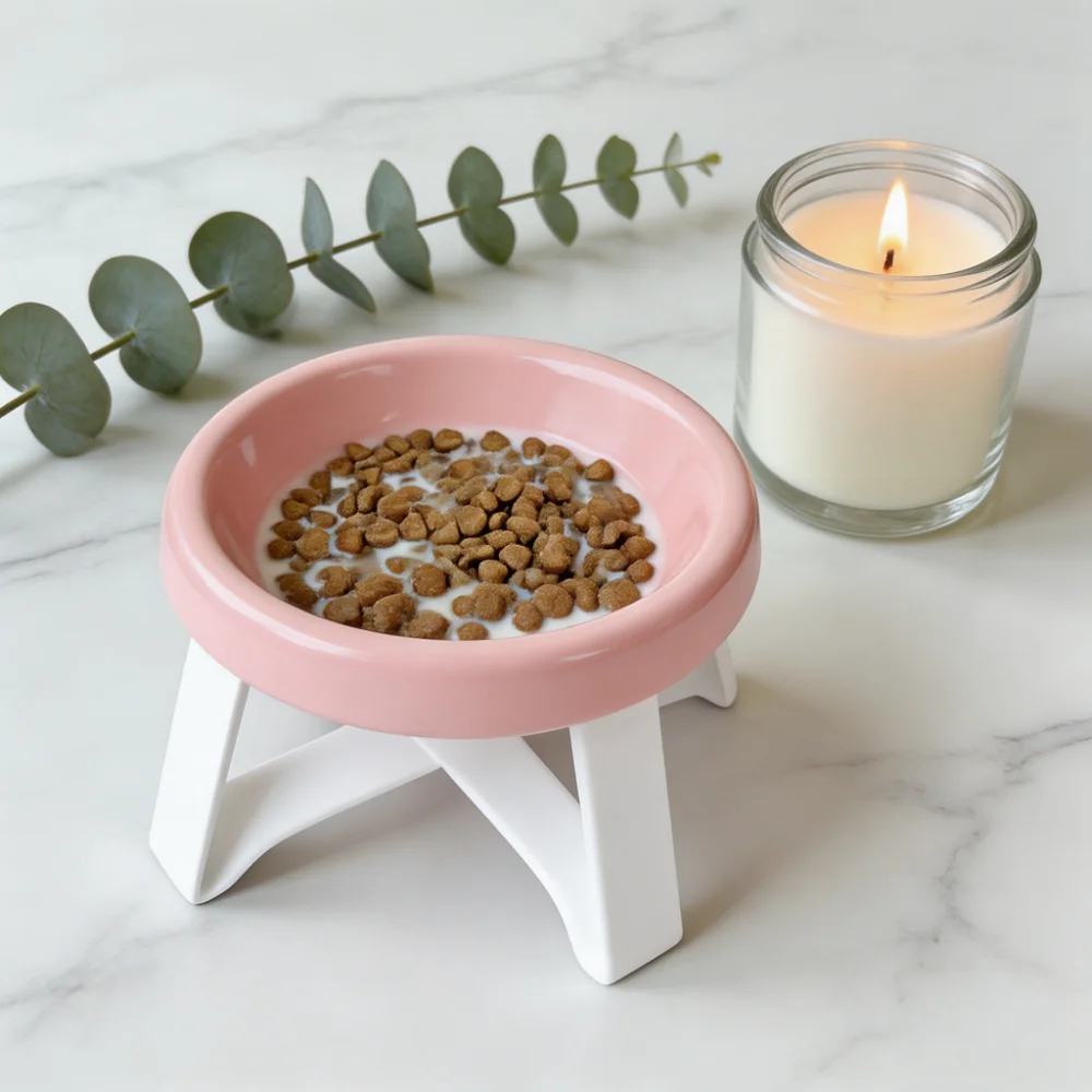 Elevated Ceramic Pet Bowl with Metal Stand Nordic Style Raised Cat Dog Feeder