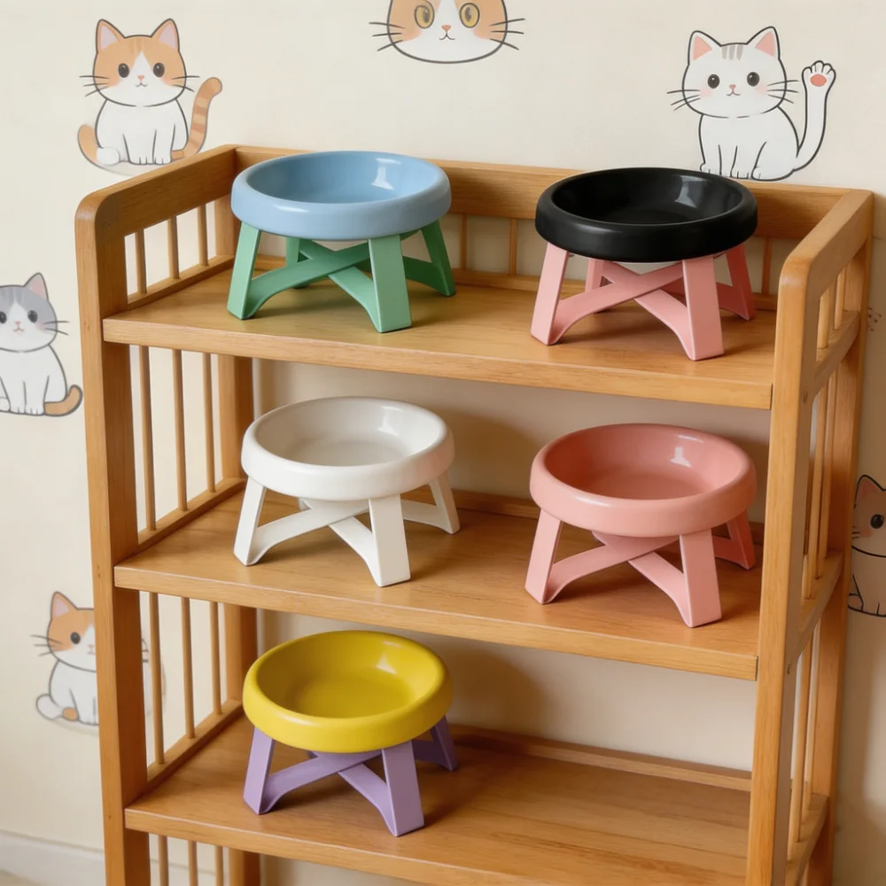 Elevated Ceramic Pet Bowl with Metal Stand Nordic Style Raised Cat Dog Feeder
