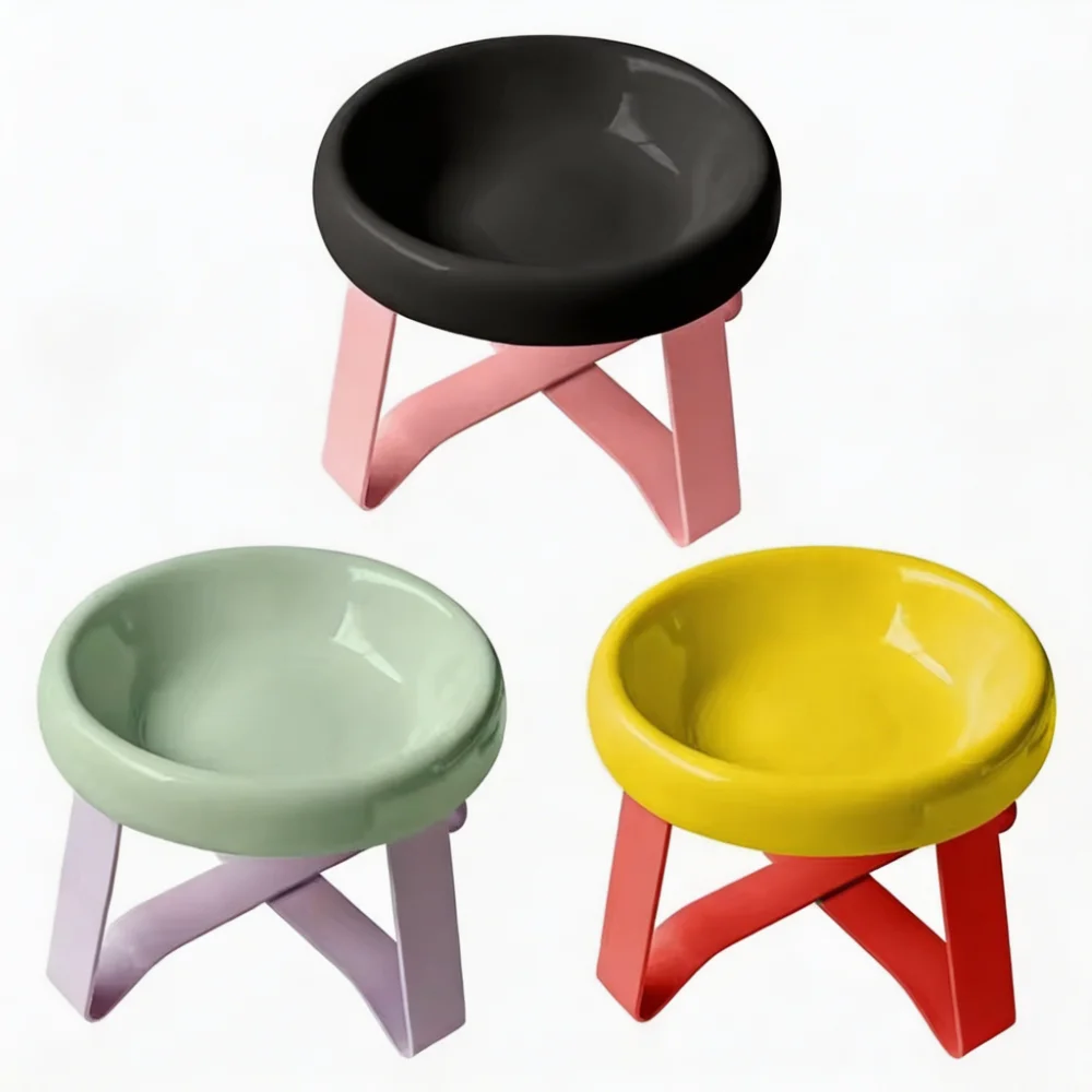 Elevated Ceramic Pet Bowl with Metal Stand Nordic Style Raised Cat Dog Feeder