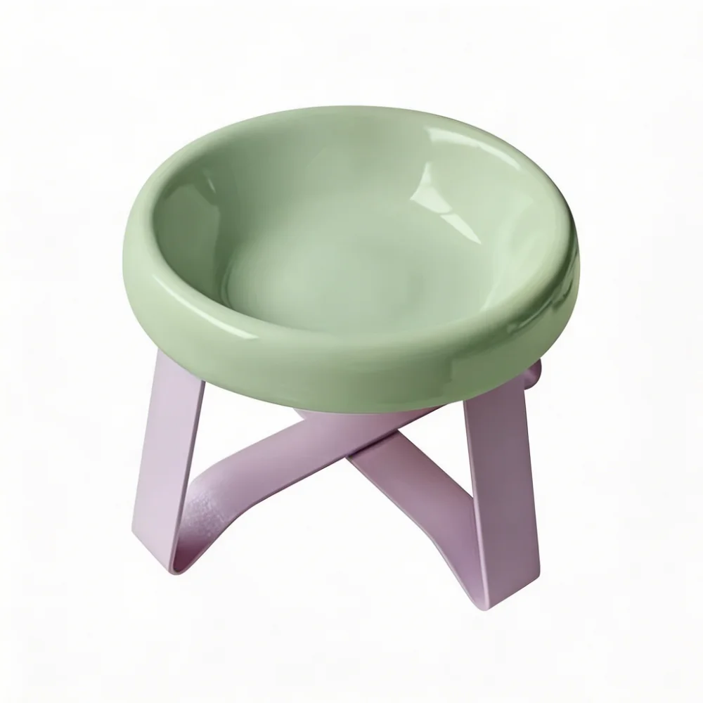 Elevated Ceramic Pet Bowl with Metal Stand Nordic Style Raised Cat Dog Feeder