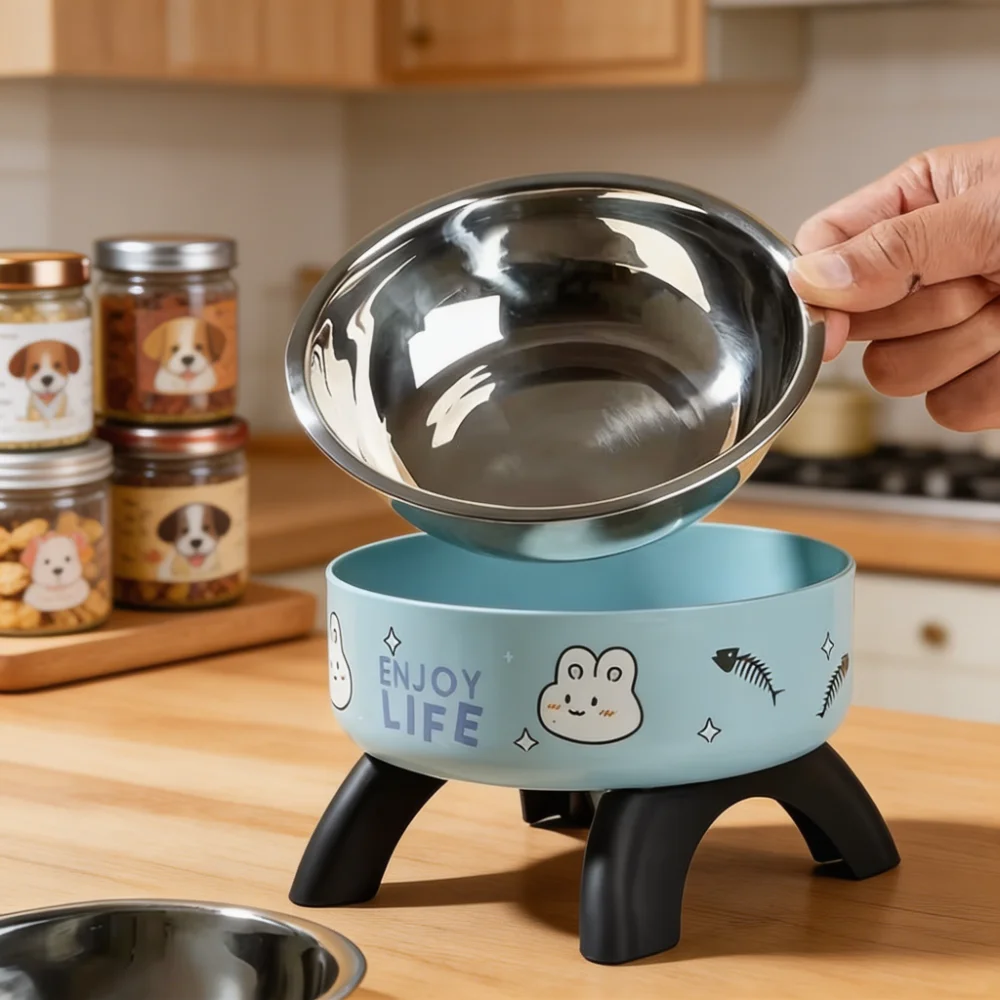 Elevated Stainless Steel Pet Bowl with Anti-Slip Base