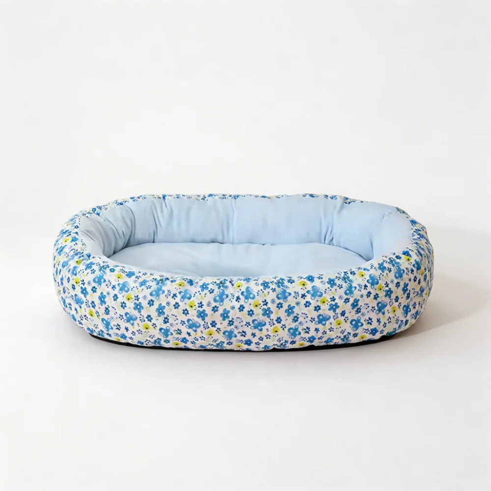 Floral Cuddler Pet Bed with High Bolster Walls